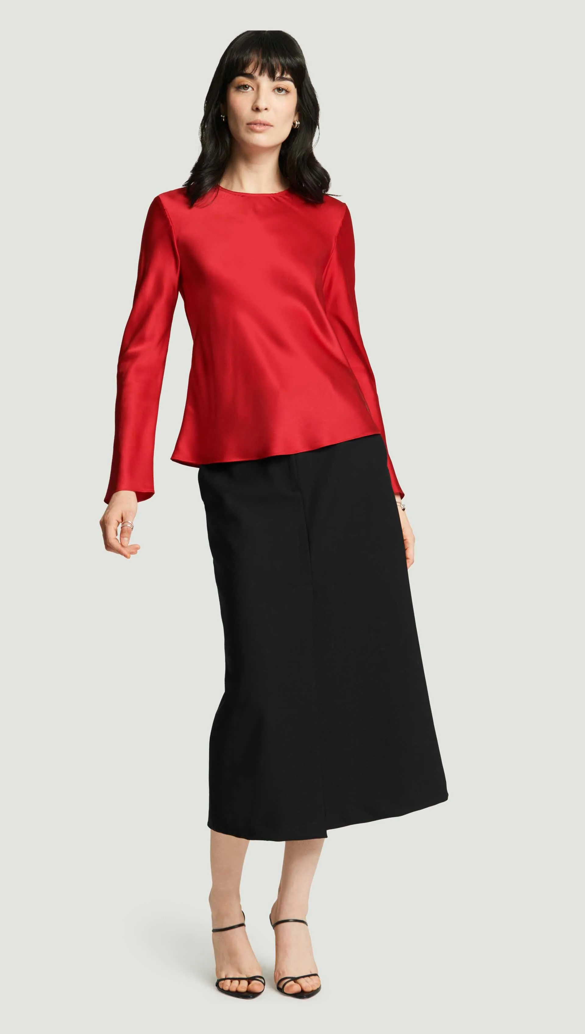 Longsleeve Bias Top in Silk Charmeuse | Ruby Red sold by Argent product image thumbnail 3