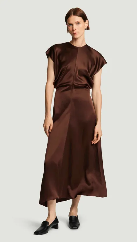 Draped Dress in Silk Charmeuse | Dark Brown sold by Argent