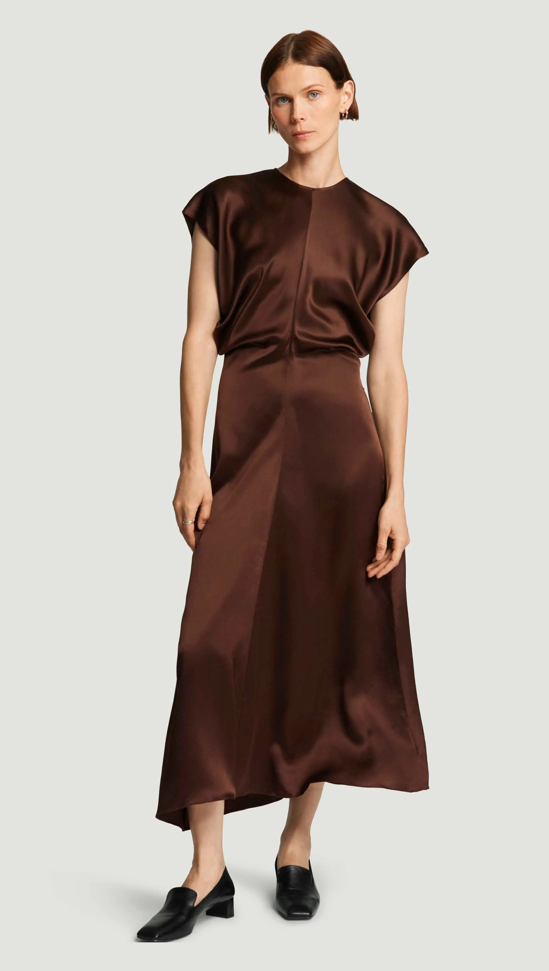 Draped Dress in Silk Charmeuse | Dark Brown sold by Argent
