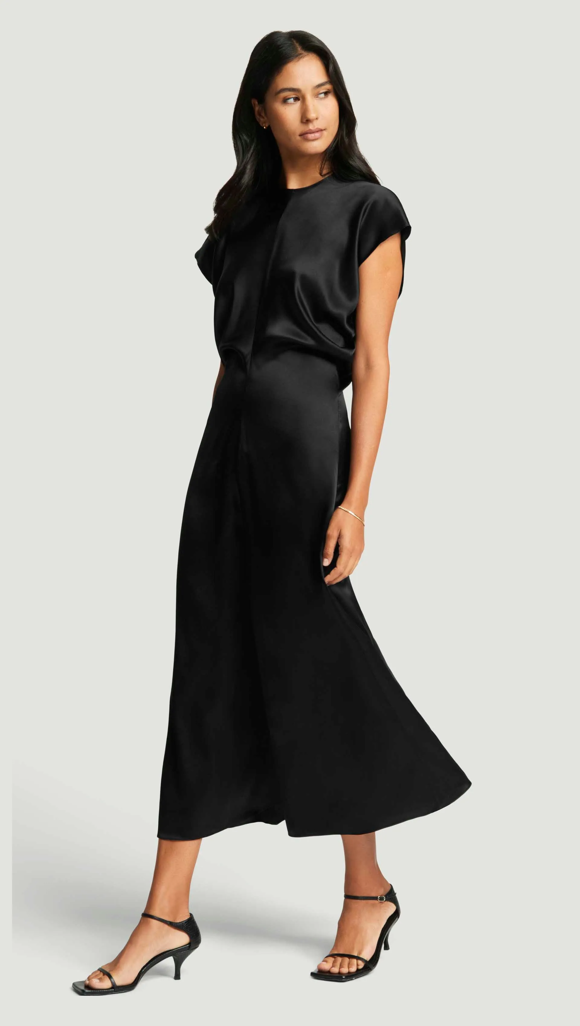 Draped Dress in Silk Charmeuse | Black sold by Argent