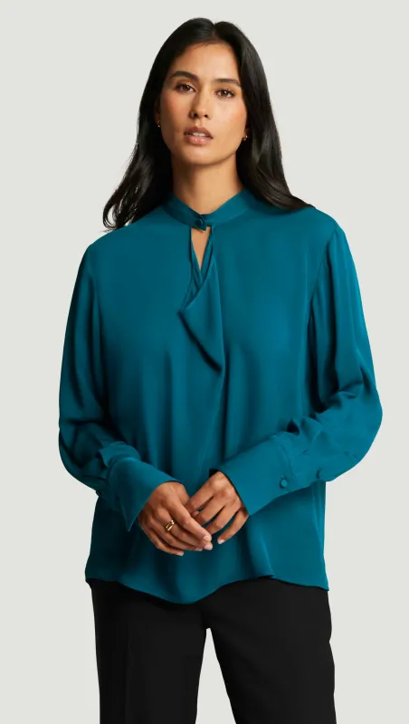 Cowl Neck Blouse in Double Georgette | Teal sold by Argent