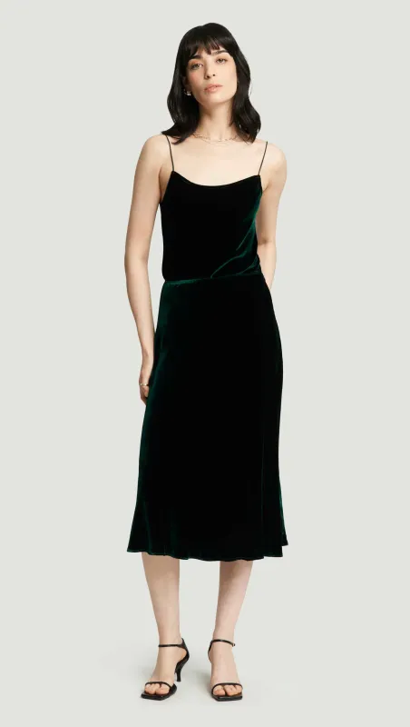Bias Midi Skirt in Velvet | Deep Forest sold by Argent