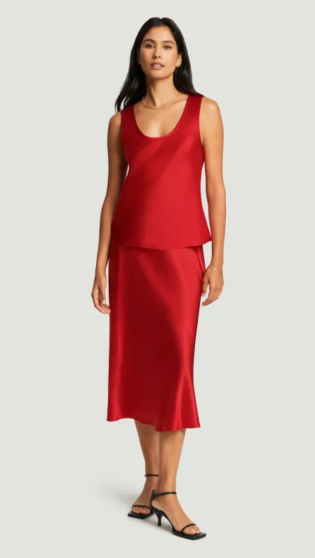 Bias Midi Skirt in Silk Charmeuse | Ruby Red sold by Argent