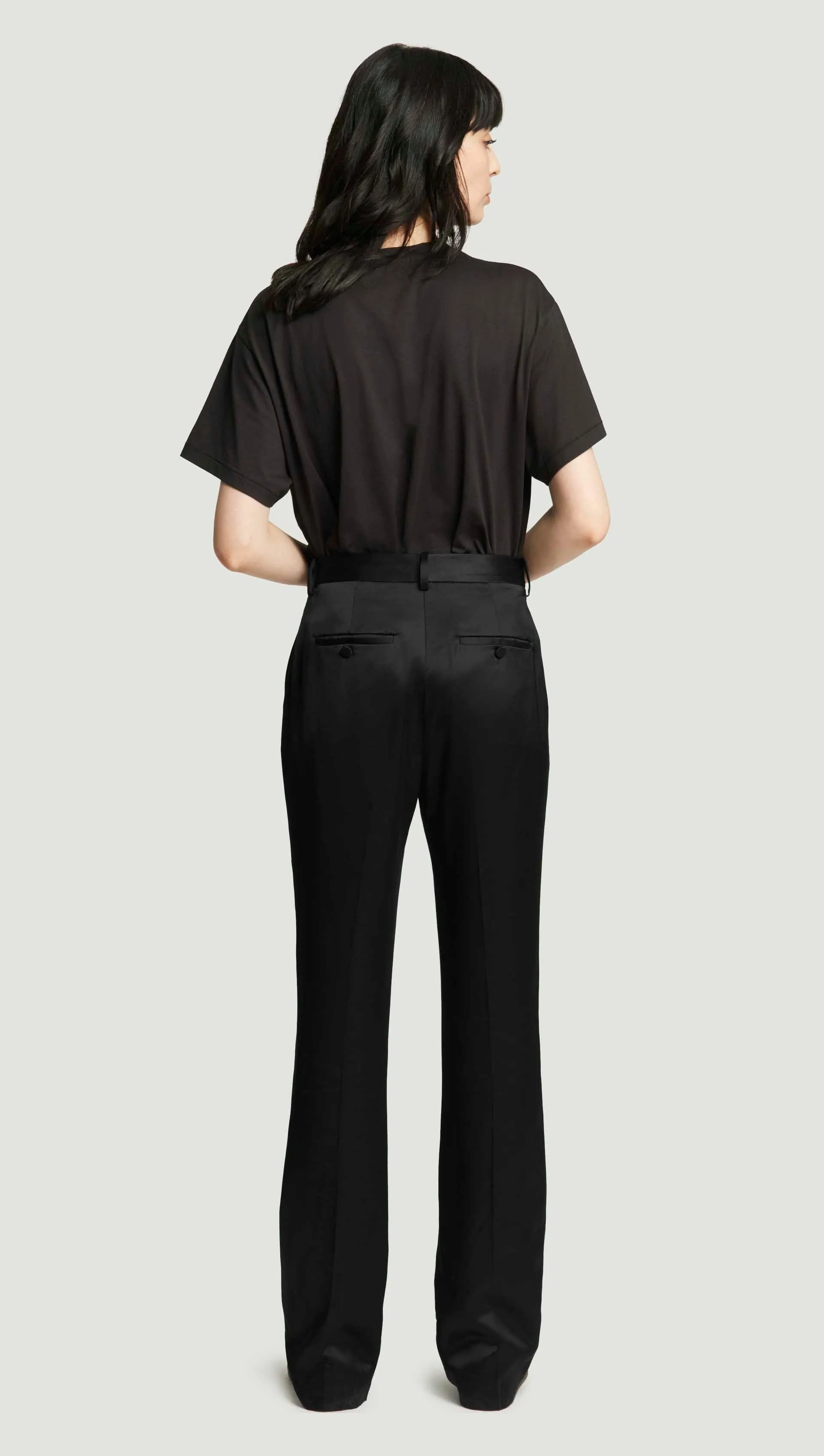 Straight Leg Trouser in Satin Viscose Wool | Black sold by Argent product image thumbnail 4