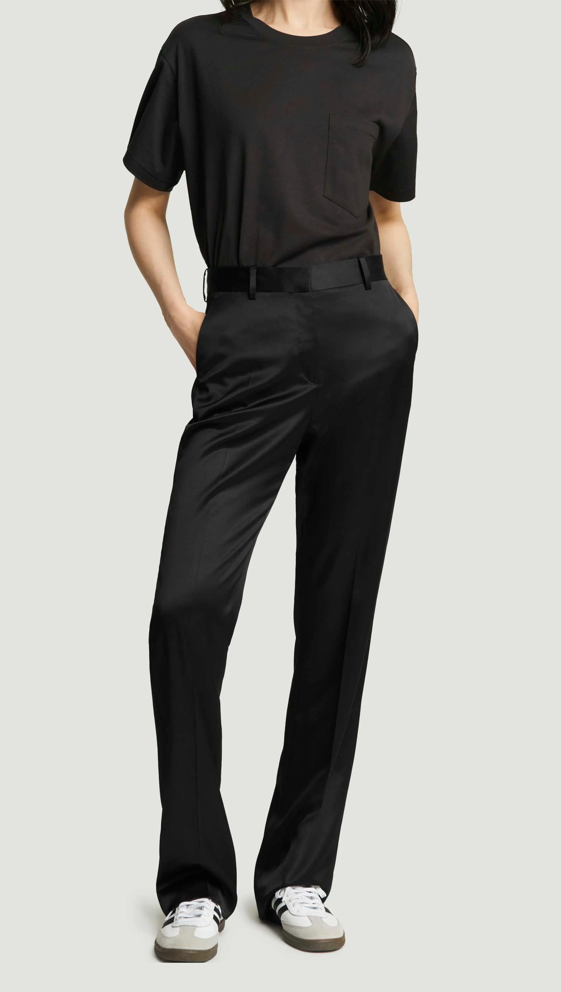 Straight Leg Trouser in Satin Viscose Wool | Black sold by Argent product image thumbnail 2