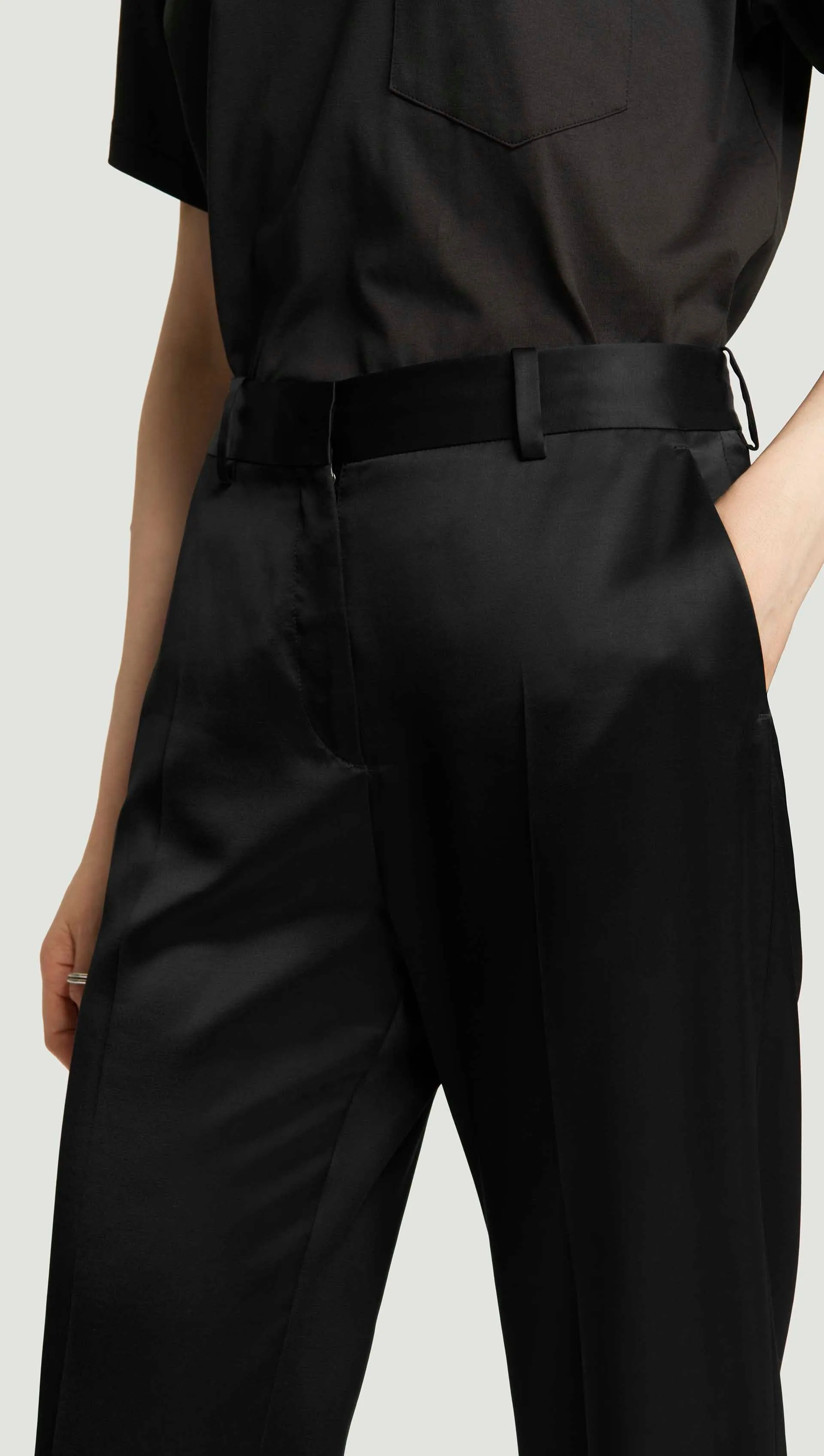 Straight Leg Trouser in Satin Viscose Wool | Black sold by Argent product image thumbnail 5