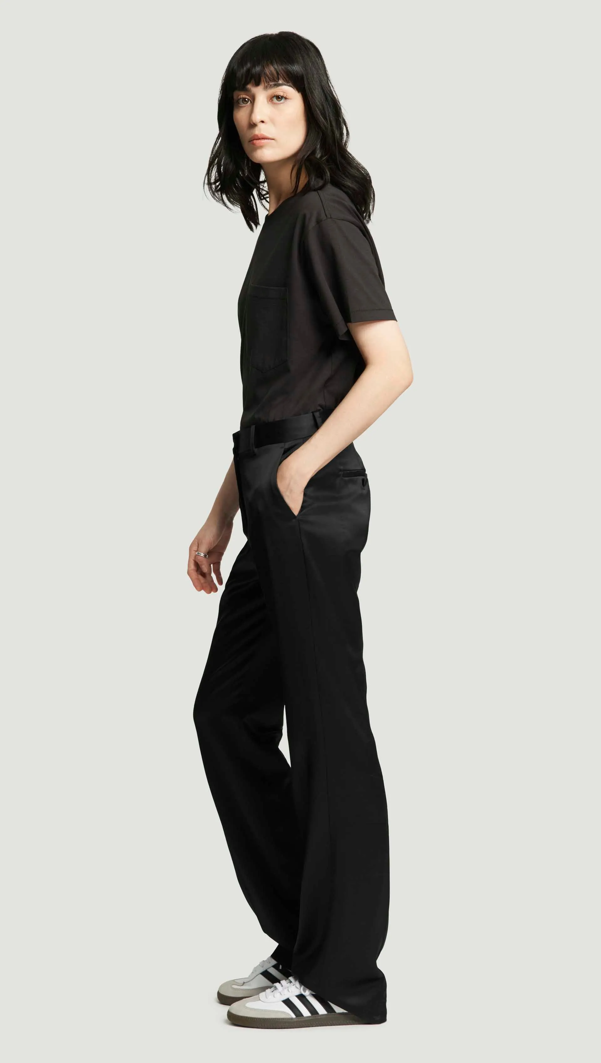 Straight Leg Trouser in Satin Viscose Wool | Black sold by Argent product image thumbnail 3