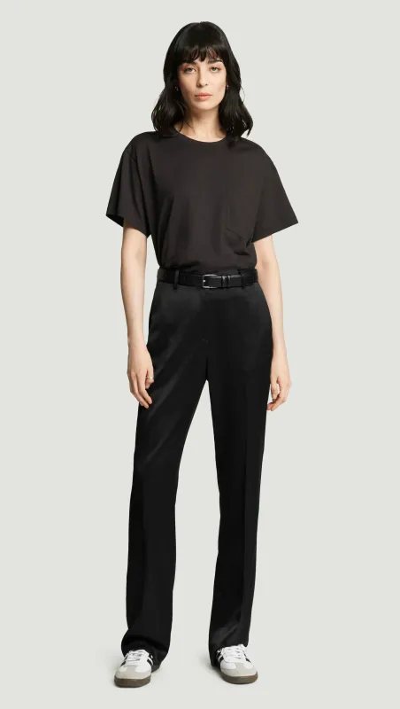 Straight Leg Trouser in Satin Viscose Wool | Black sold by Argent