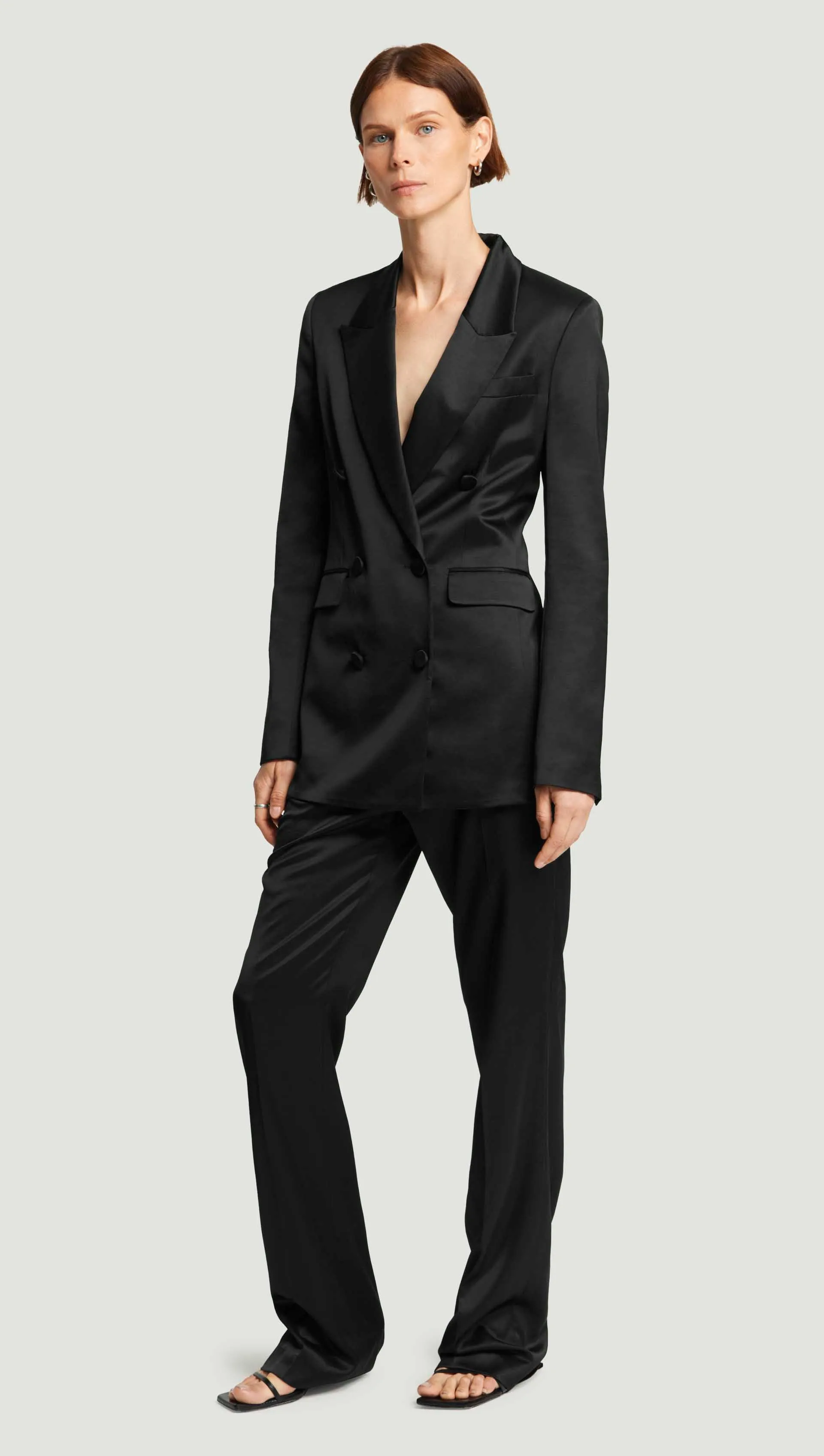 Double-Breasted Blazer in Satin Viscose Wool | Black sold by Argent product image thumbnail 3