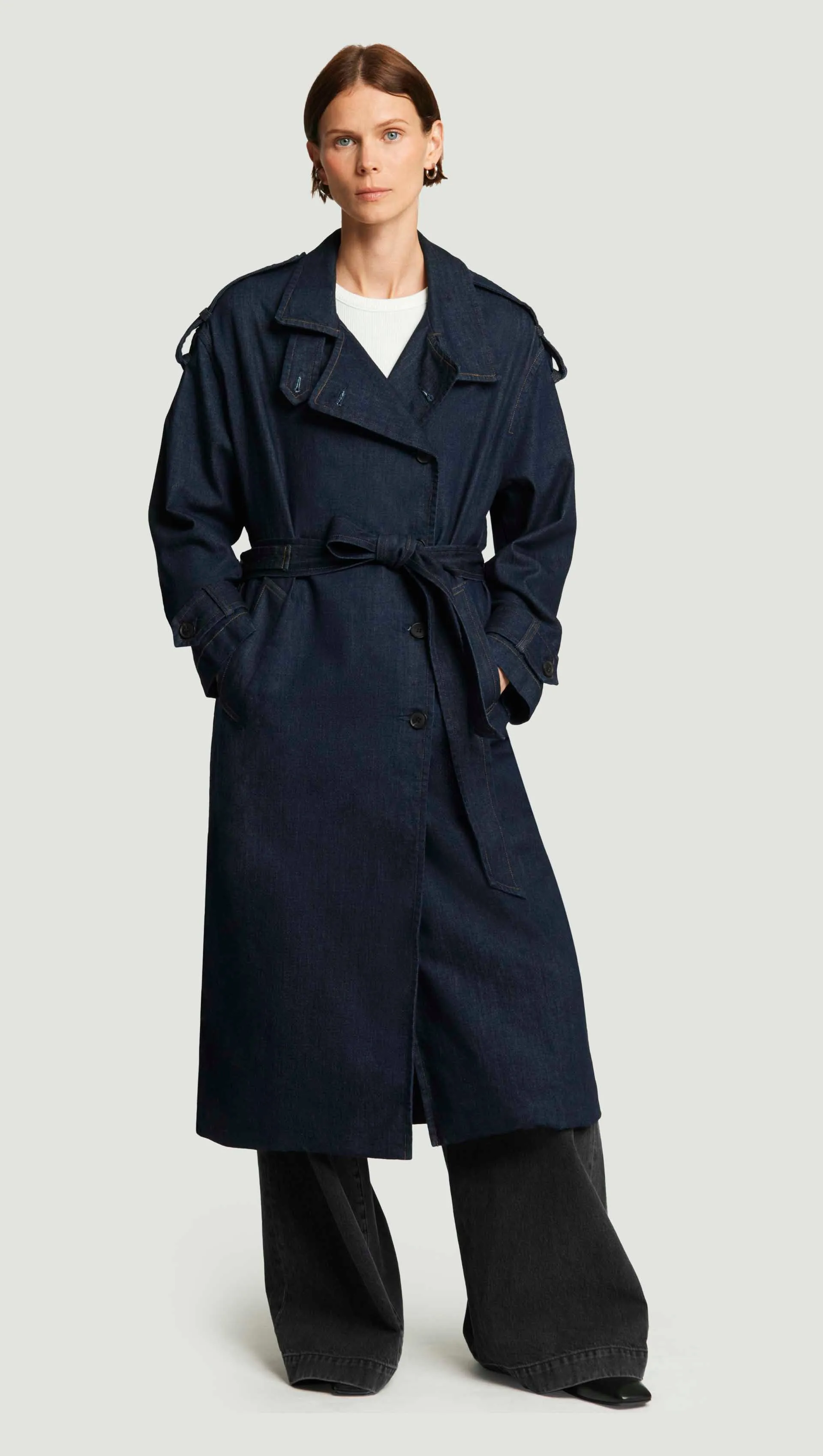 Eva Long Trench Coat in Regenerative Cotton | Amherst sold by Argent