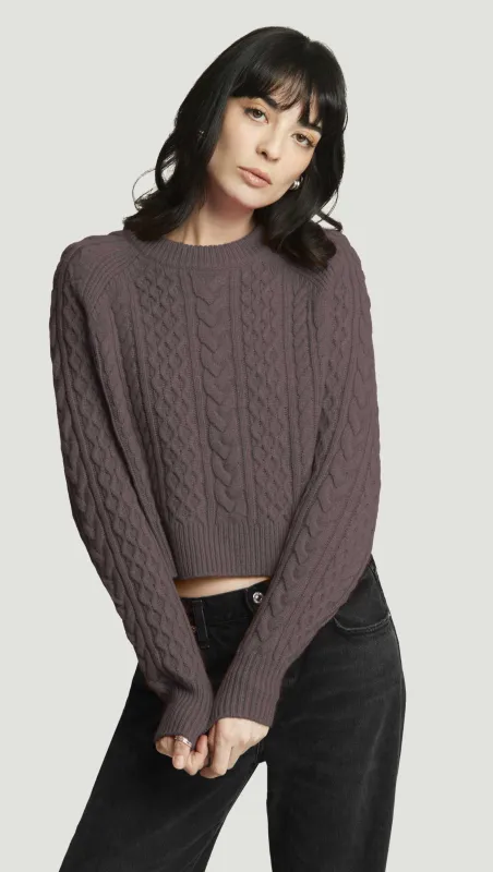 Cable Raglan Sweater in Lambswool | Tornado Brown sold by Argent