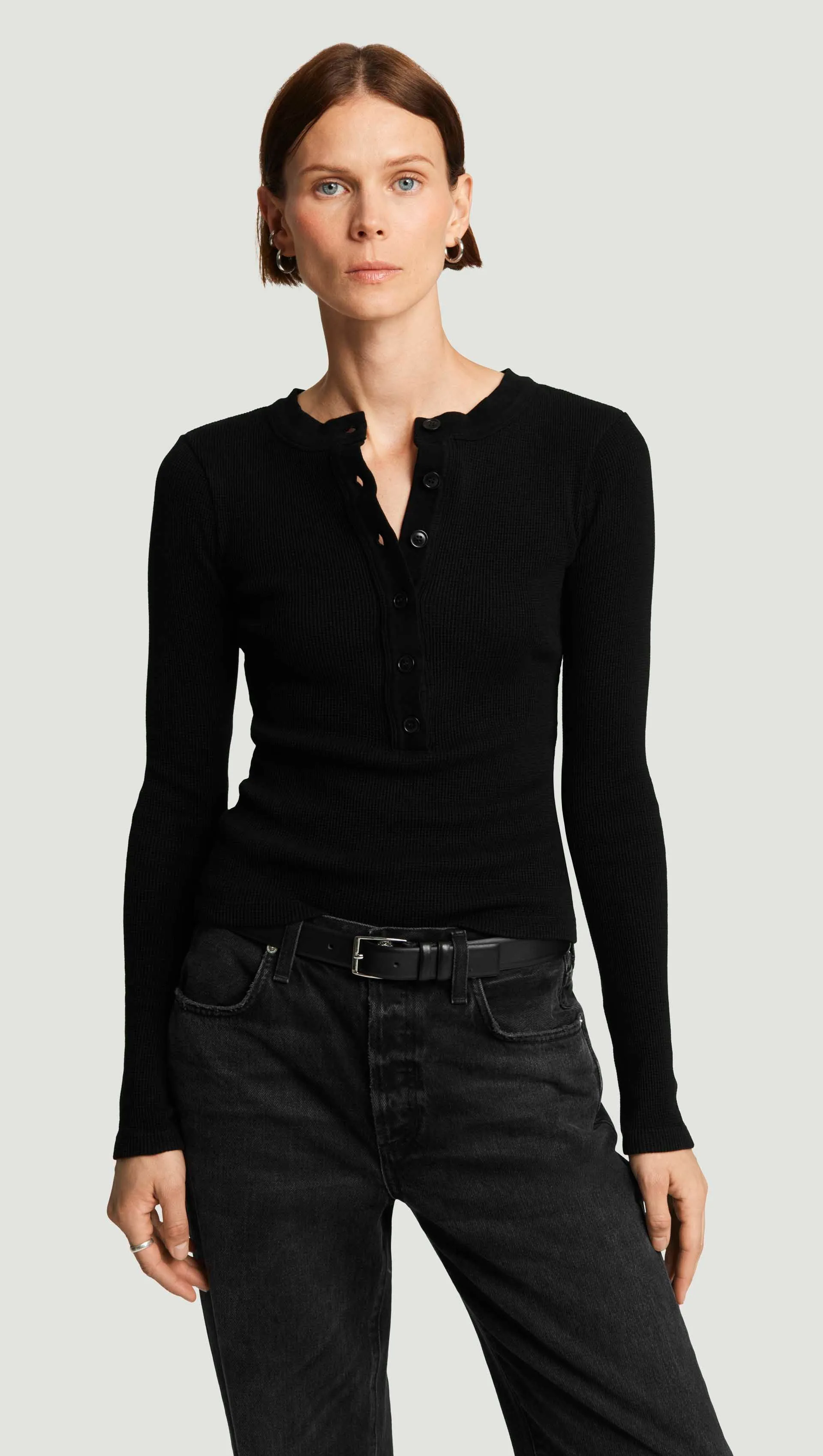 Varra Henley in Waffle Knit | Black sold by Argent
