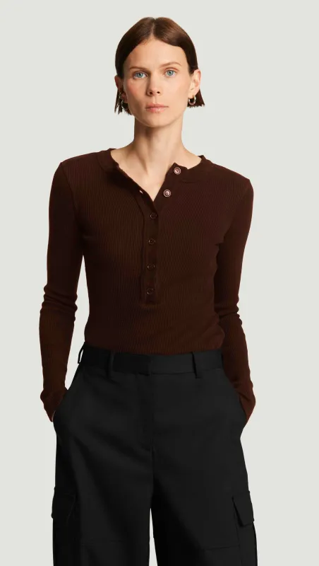 Varra Henley in Waffle Knit | Chocolate sold by Argent