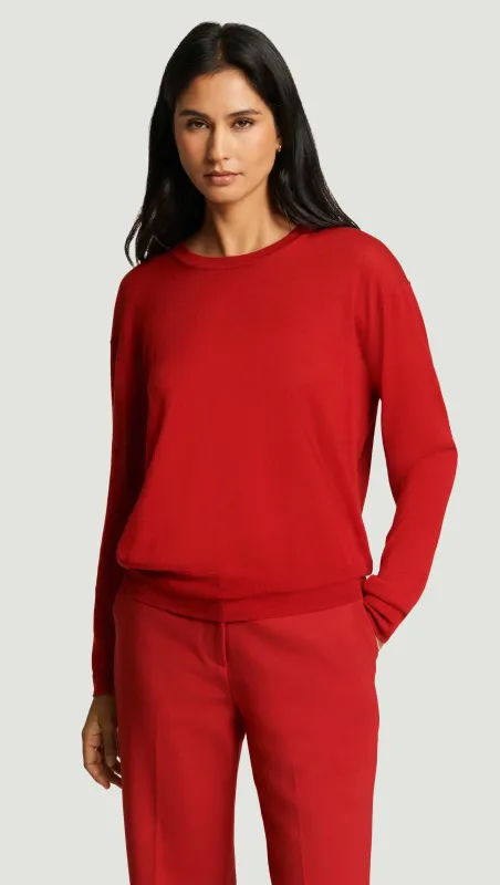 Fine Crewneck in Merino Silk | Red sold by Argent