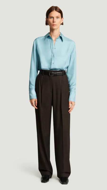Pleated Tapered Trouser in Brushed Wool | Brown sold by Argent