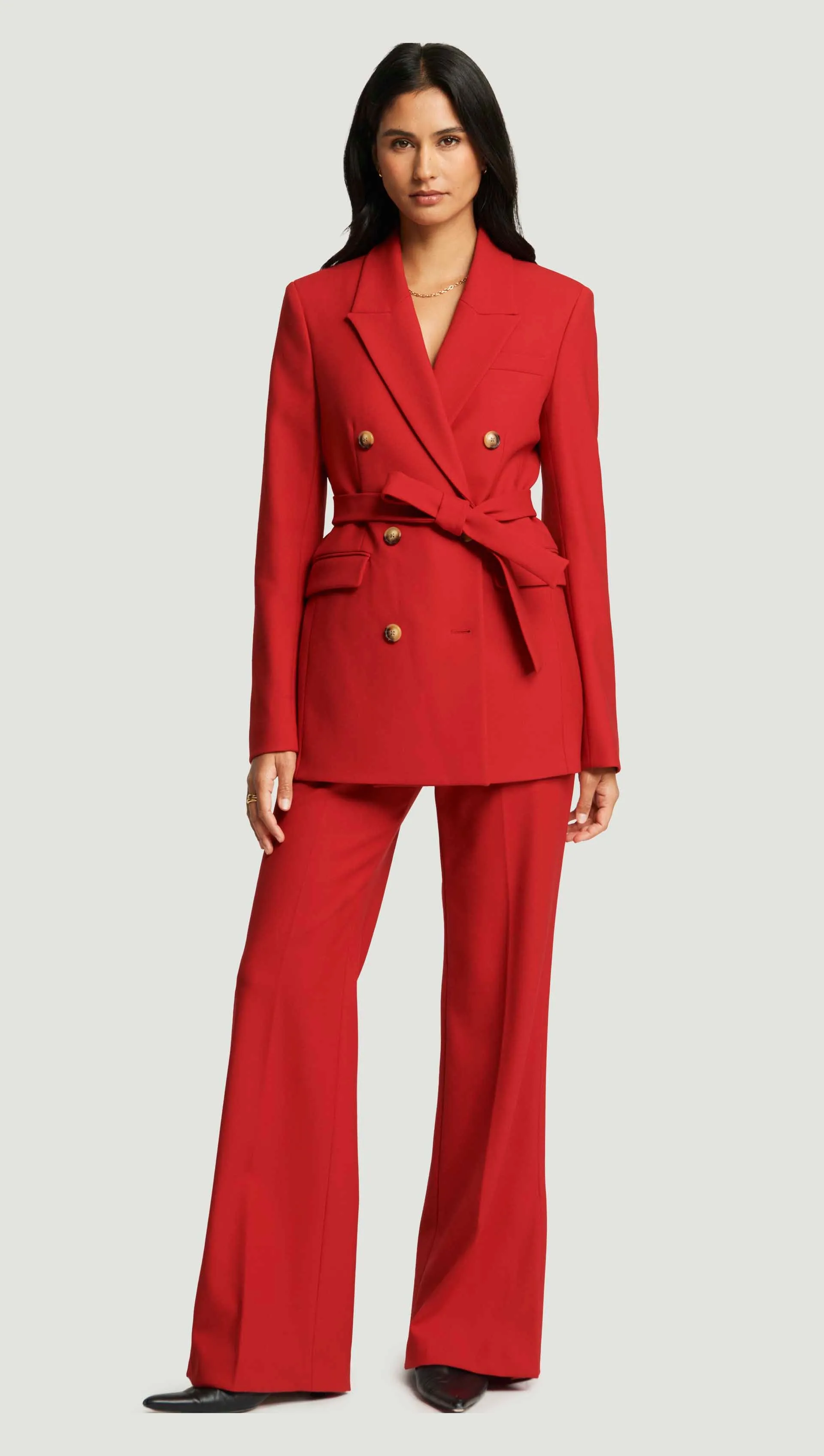 Belted Double-Breasted Blazer in Heavy Wool Twill | Ruby Red sold by Argent product image thumbnail 3