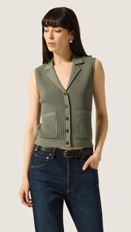 Sleeveless Collared Knit in Viscose | Sage sold by Argent