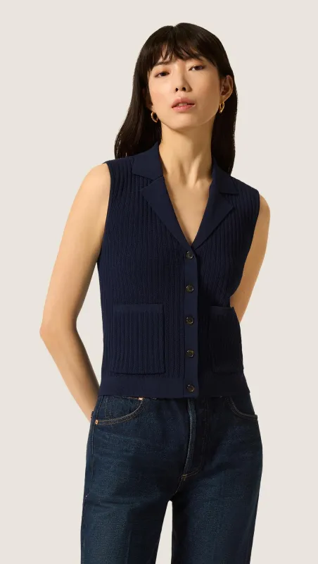 Sleeveless Collared Knit in Viscose | Navy sold by Argent