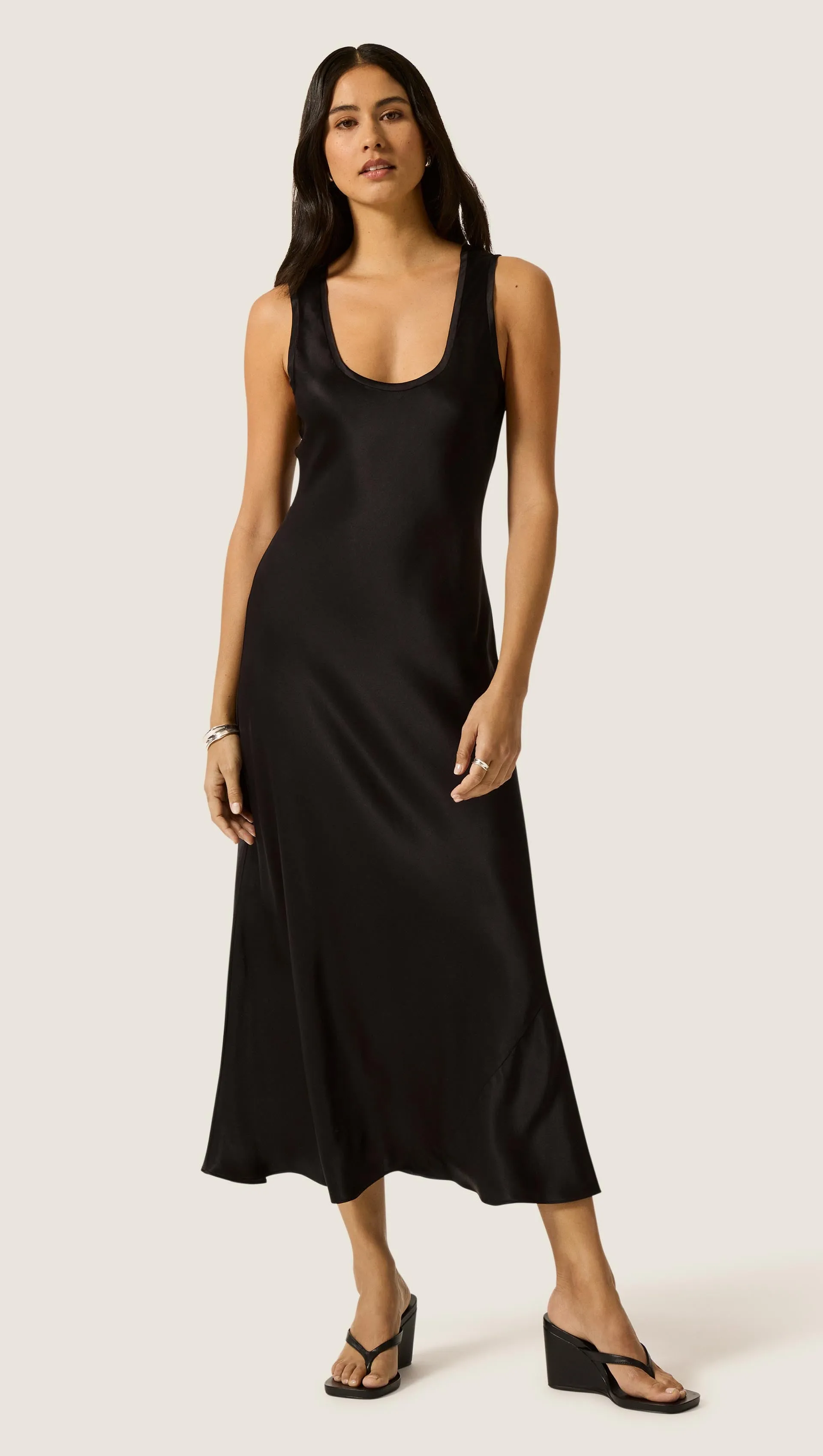 Tank Dress in Silk Charmeuse | Black sold by Argent