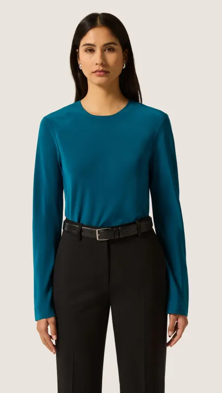 Longsleeve Bias Top in Matte-side Silk Charmeuse | Ocean sold by Argent