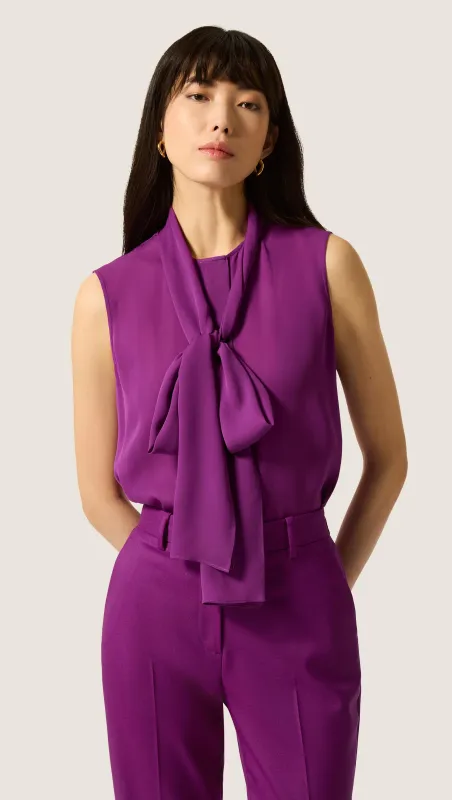 Sleeveless Bow Blouse in Silk Double Georgette | Violet sold by Argent