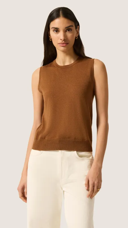 Fine Knit Sleeveless in Merino Silk | Brown made by Argent