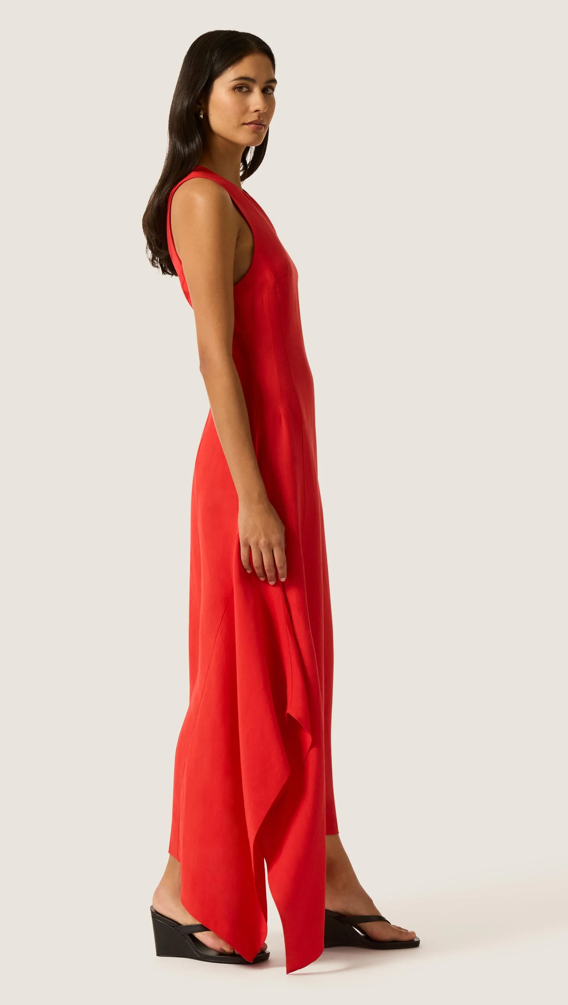 Asymmetrical Dress in Viscose Linen | Coral Red sold by Argent product image thumbnail 3