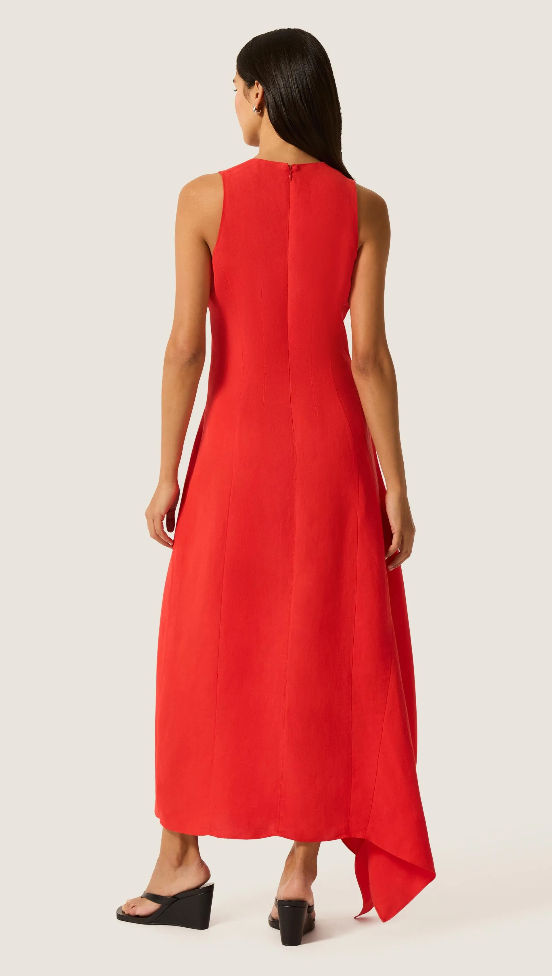 Asymmetrical Dress in Viscose Linen | Coral Red sold by Argent product image thumbnail 4