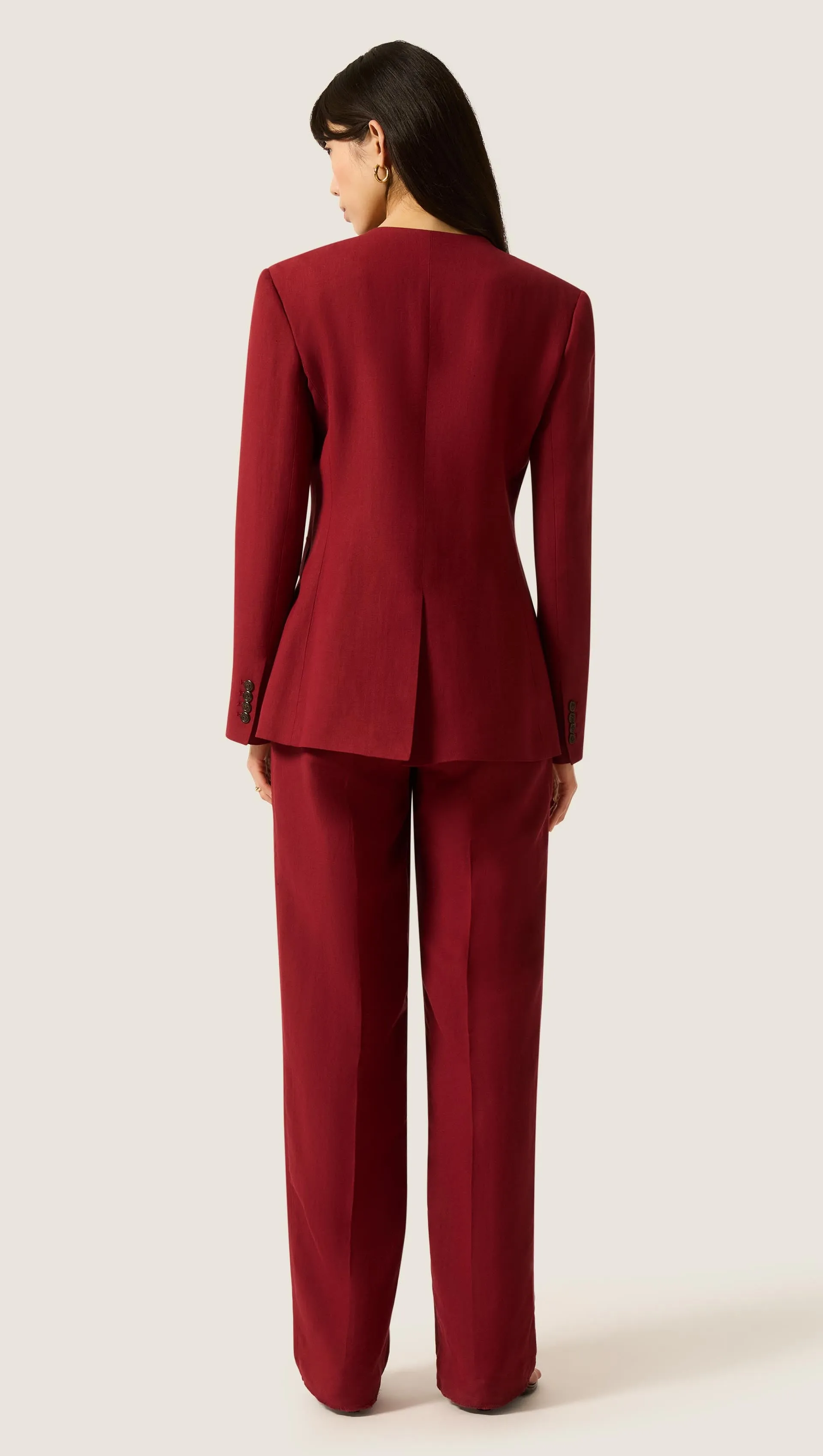 Double-Breasted Crewneck Blazer in Viscose Linen | Maroon sold by Argent product image thumbnail 5