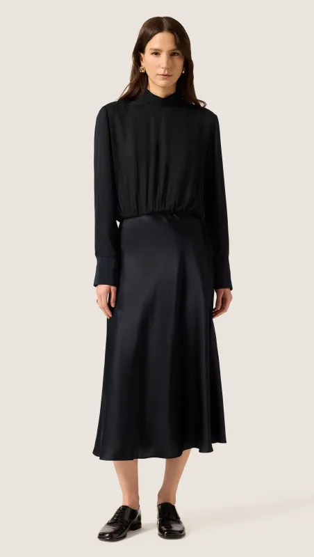 Tie Back Dress in Double Georgette & Silk Charmeuse | Black made by Argent