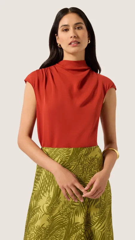 Ruched Blouse in Double Georgette | Deep Persimmon made by Argent