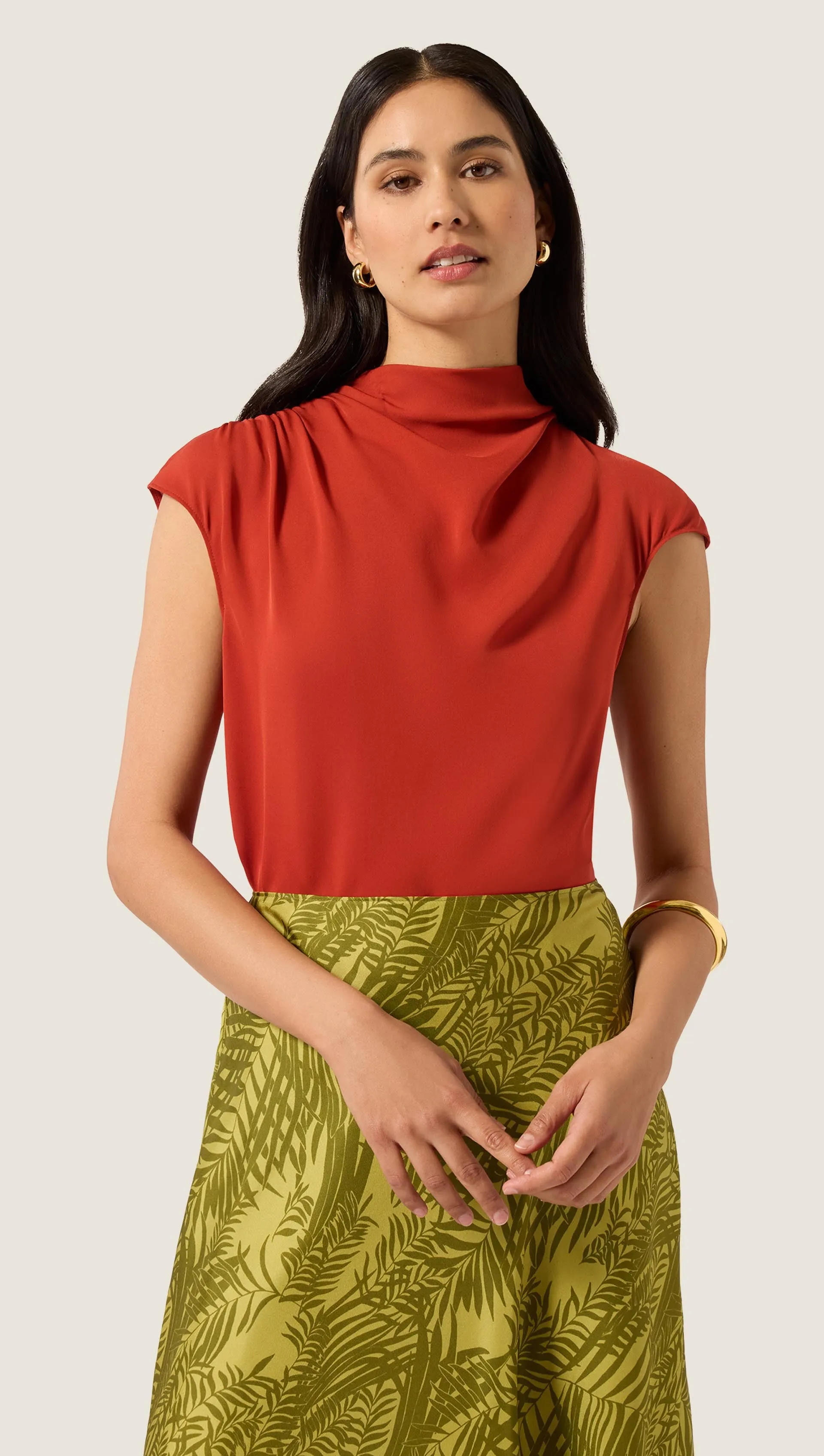 Ruched Blouse in Double Georgette | Deep Persimmon sold by Argent