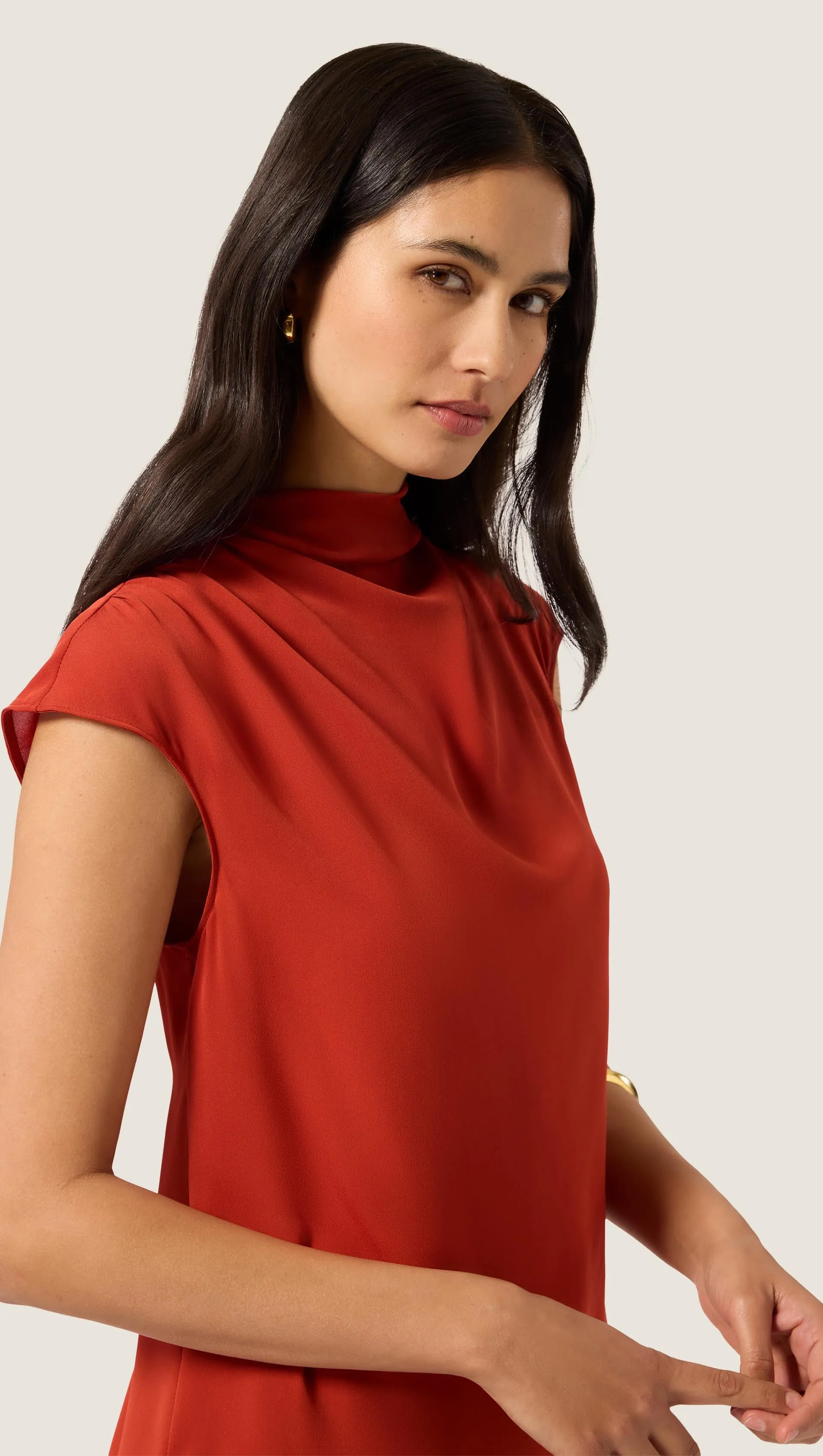 Ruched Blouse in Double Georgette | Deep Persimmon sold by Argent product image thumbnail 2