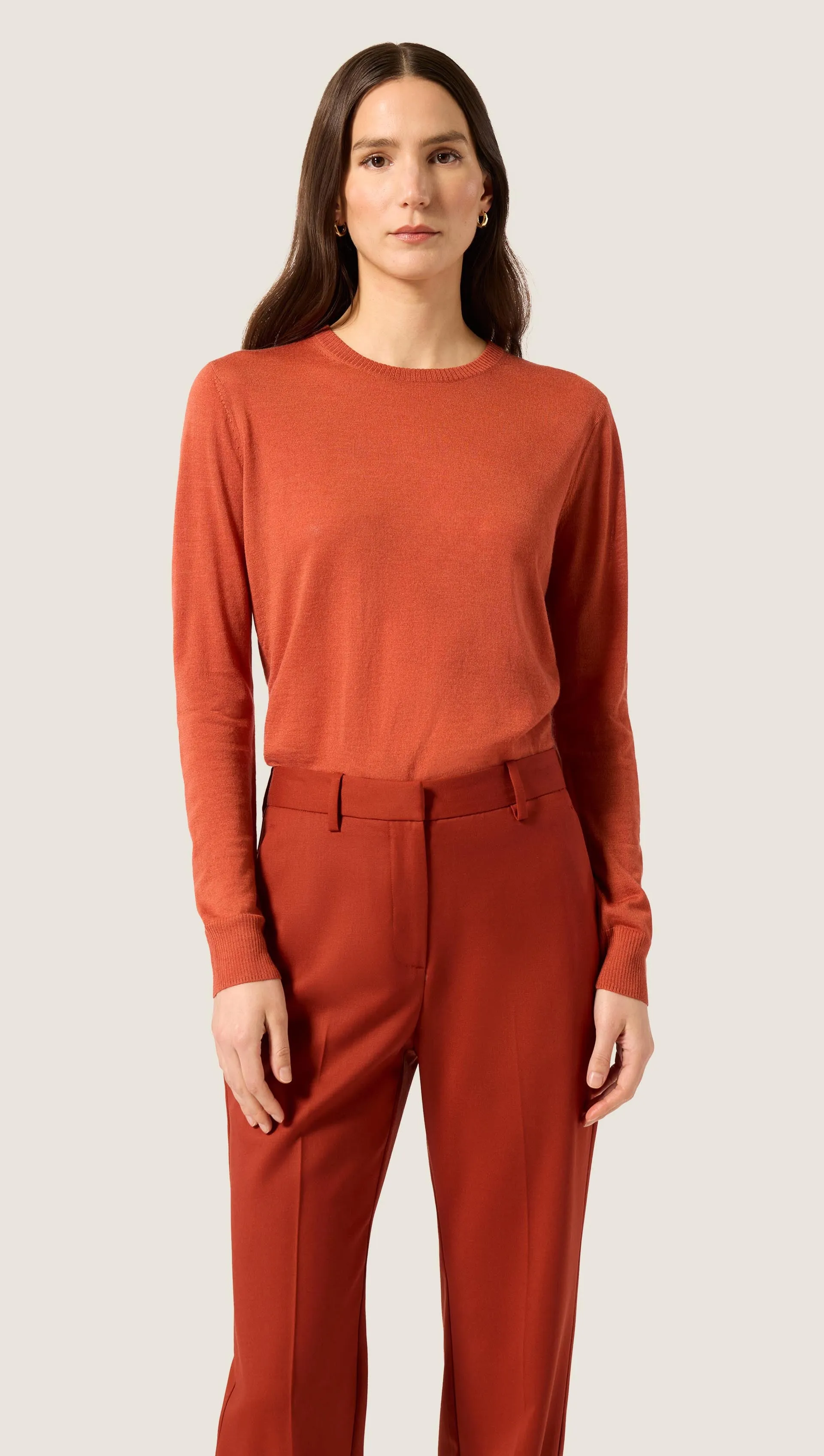 Fine Knit Crewneck in Merino Silk | Persimmon sold by Argent