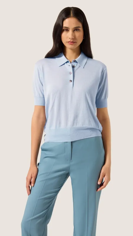 Fine Knit Shortsleeve Polo in Merino Silk | Light Blue made by Argent