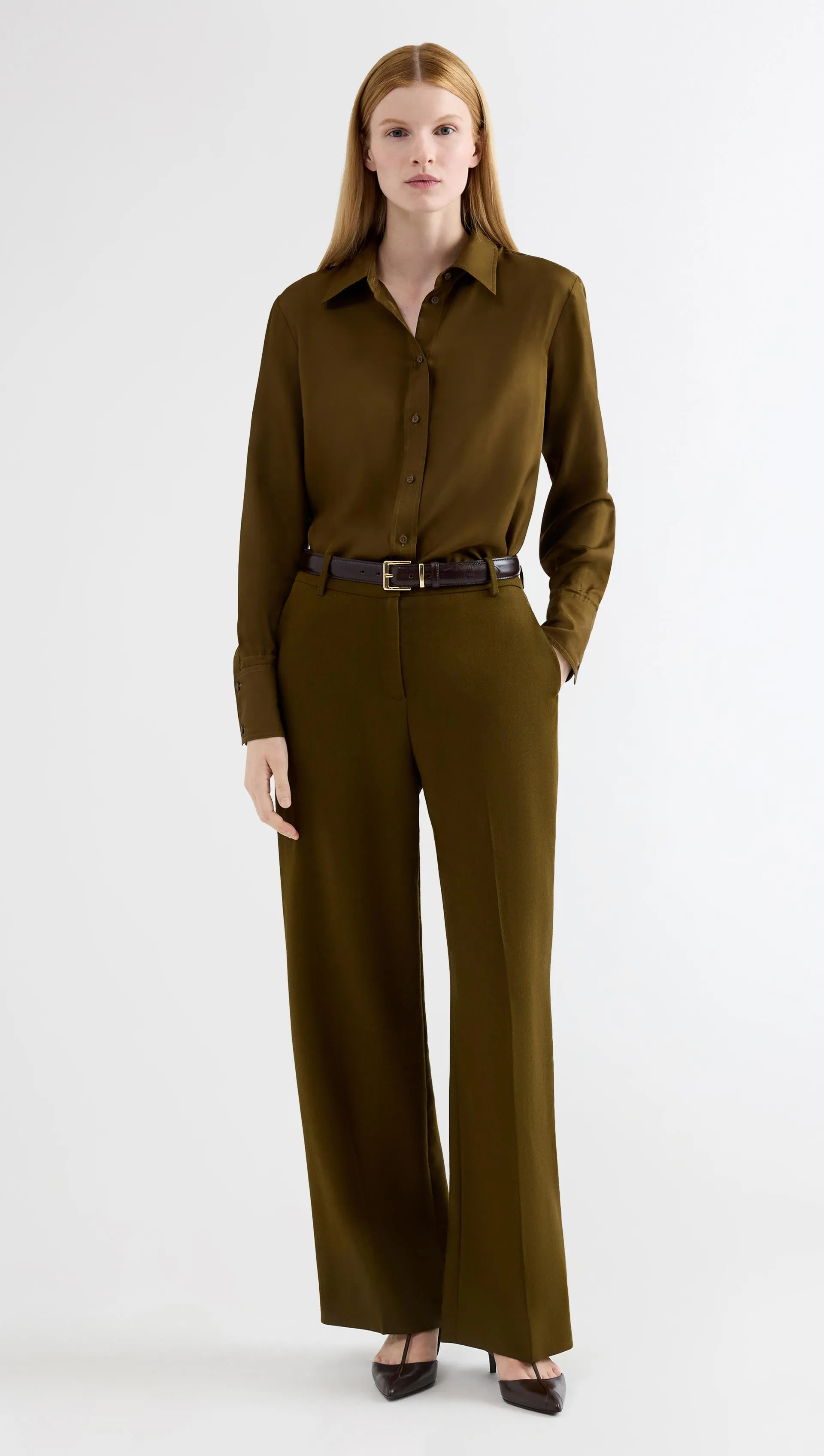 Soho Trouser in Textured Wool | Green Ochre sold by Argent product image thumbnail 3