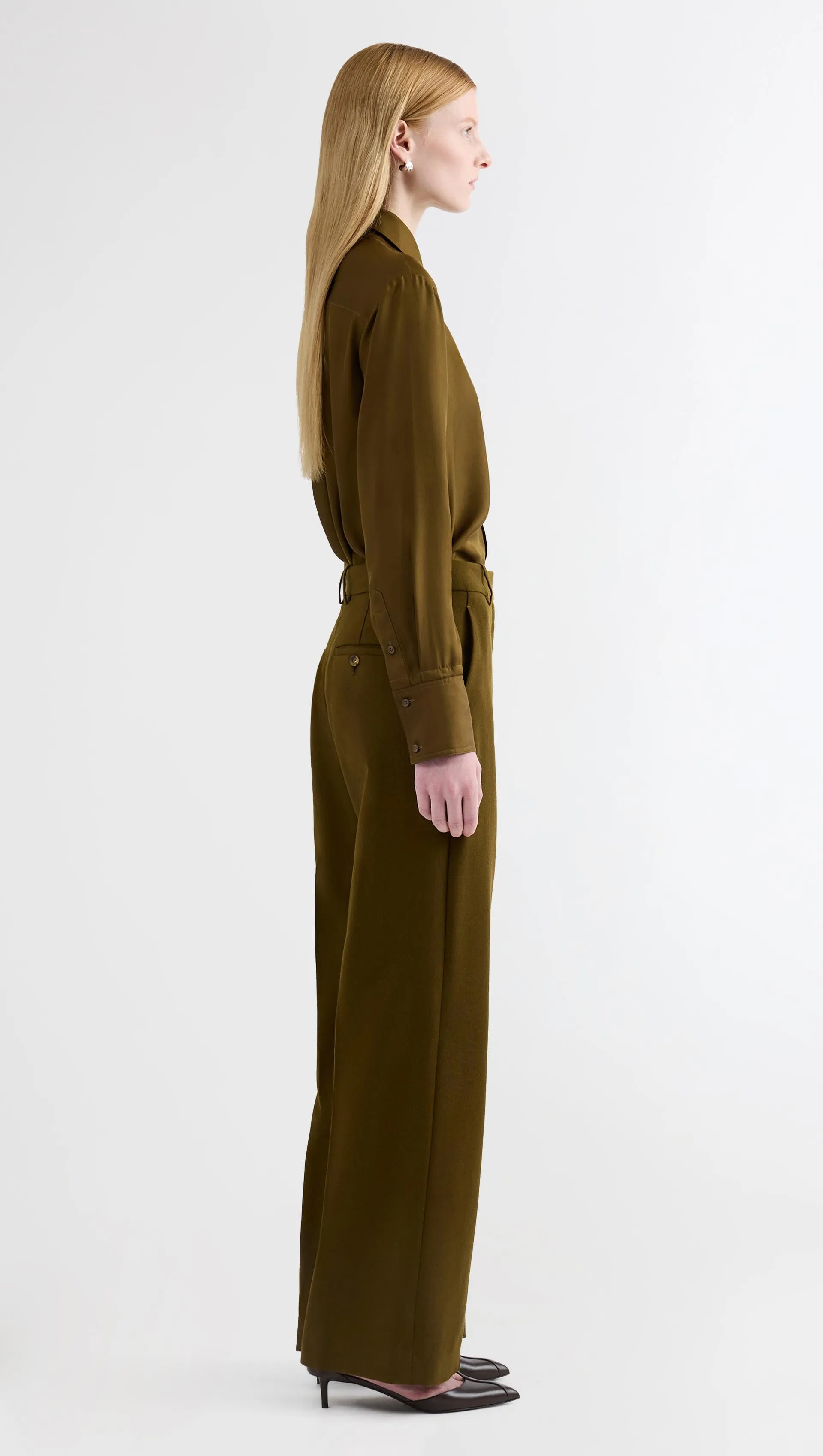 Soho Trouser in Textured Wool | Green Ochre sold by Argent product image thumbnail 4