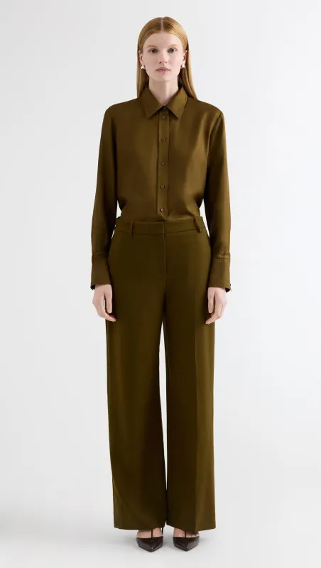 Soho Trouser in Textured Wool | Green Ochre made by Argent