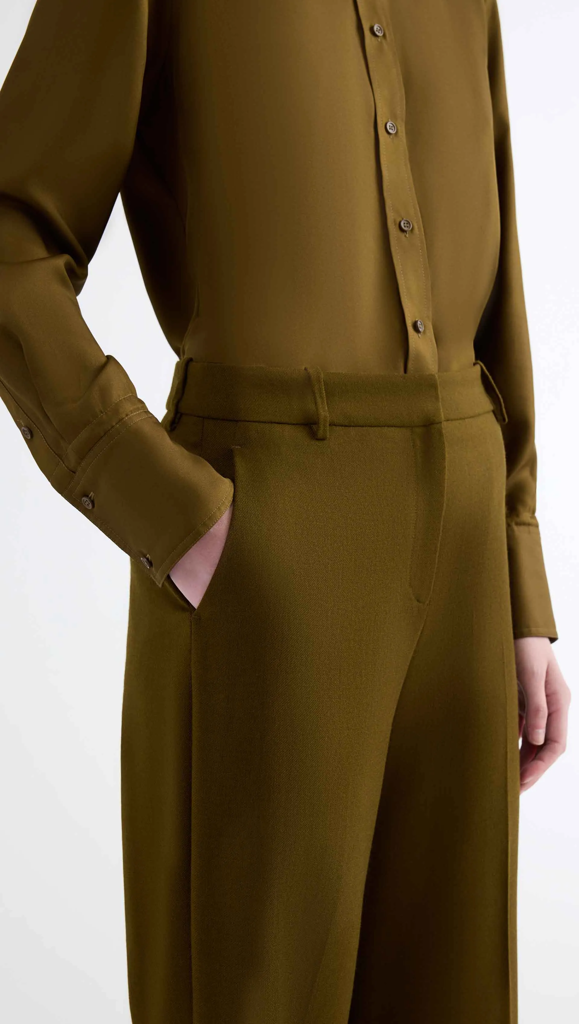 Soho Trouser in Textured Wool | Green Ochre sold by Argent product image thumbnail 2