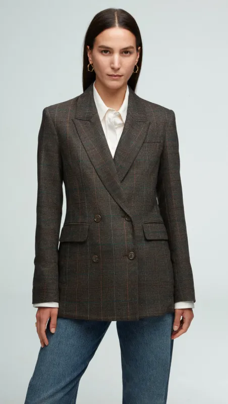 Double-Breasted Blazer in Wool Plaid | Black/Beige Multi sold by Argent