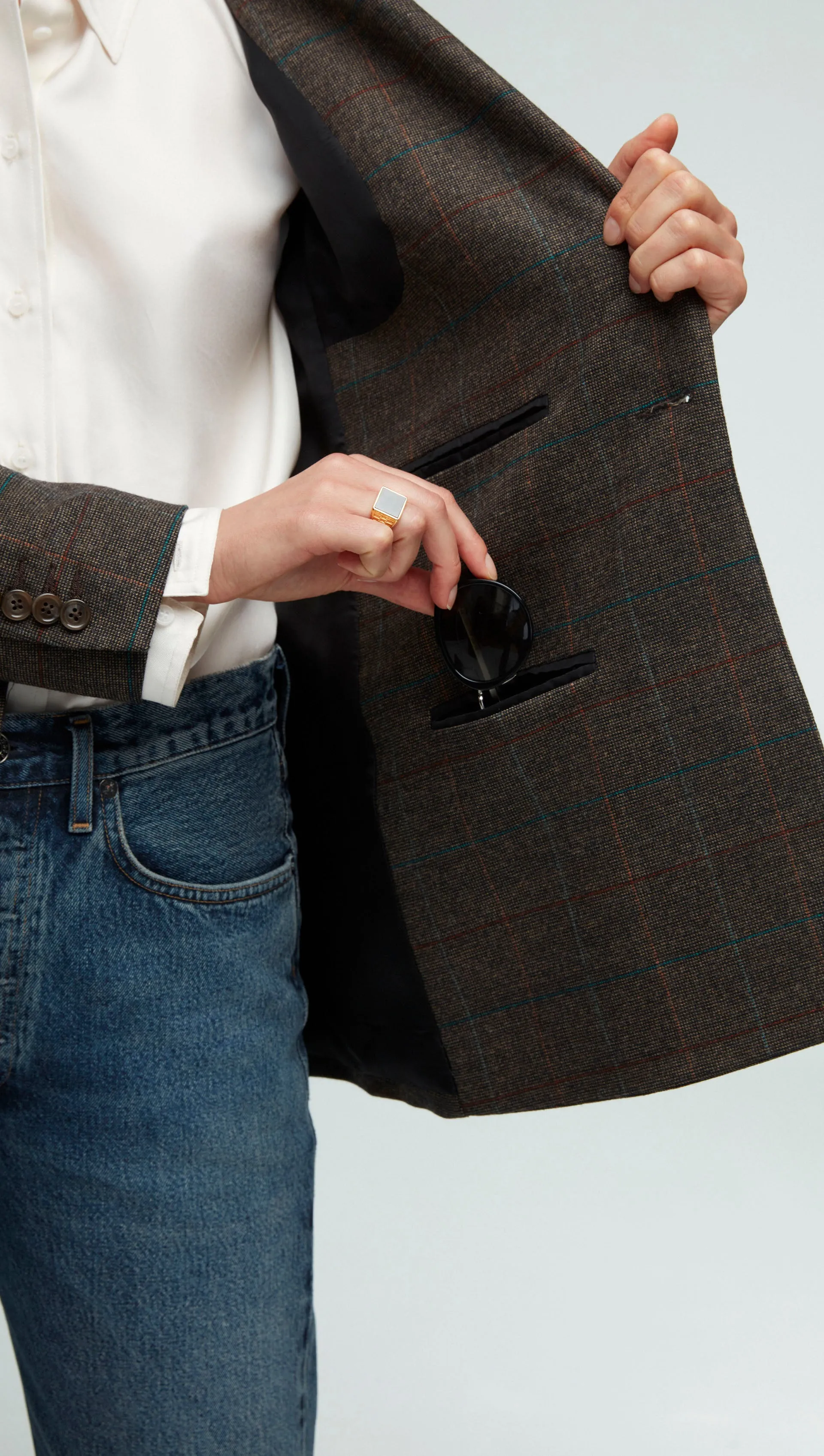 Double-Breasted Blazer in Wool Plaid | Black/Beige Multi sold by Argent product image thumbnail 5