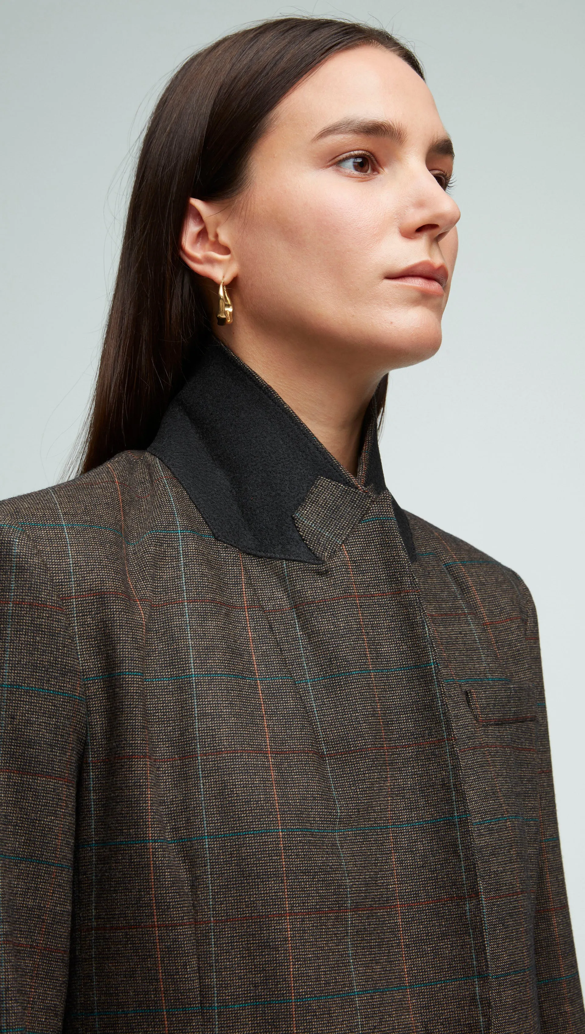 Double-Breasted Blazer in Wool Plaid | Black/Beige Multi sold by Argent product image thumbnail 2