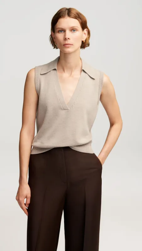 Collared Sleeveless Knit in Merino Wool | Beige sold by Argent