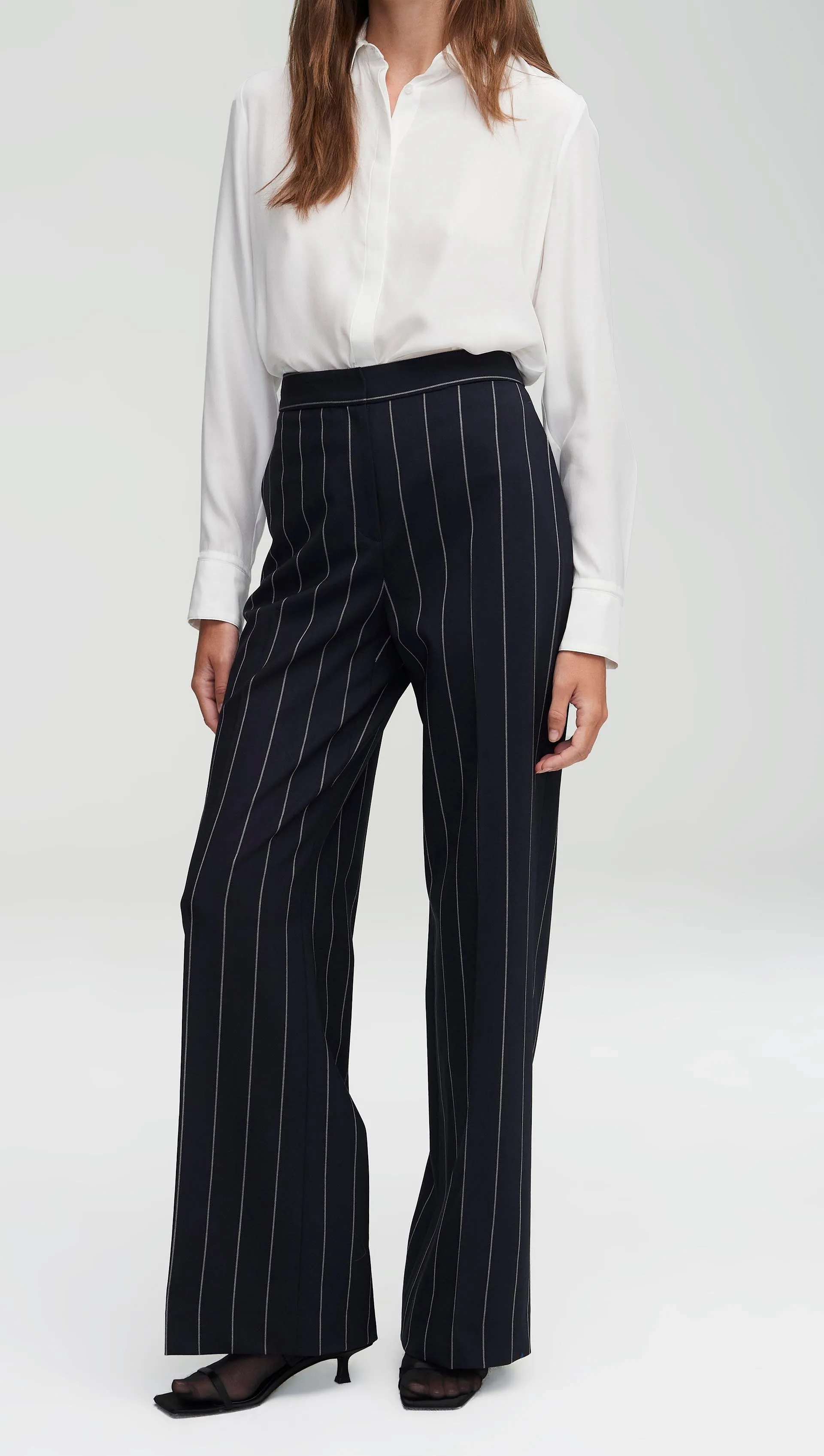 Wide Leg Trouser in Stretch Wool | Navy Stripe sold by Argent product image thumbnail 2