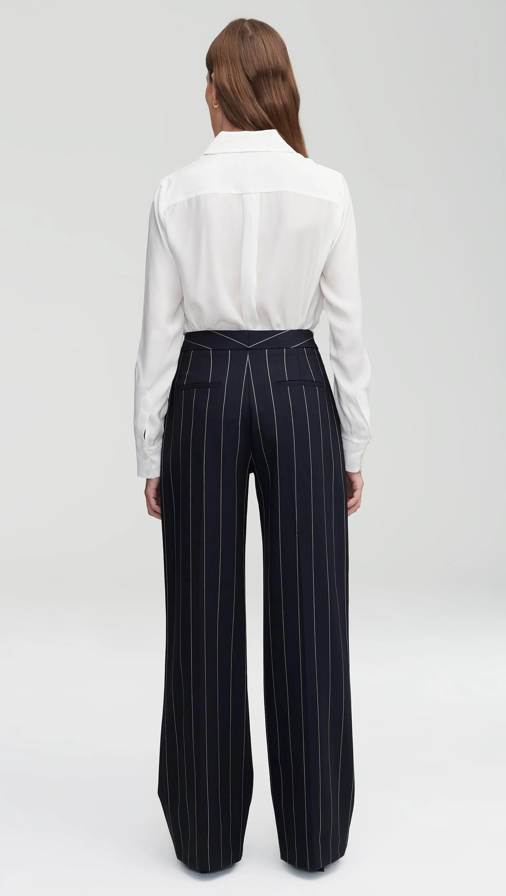 Wide Leg Trouser in Stretch Wool | Navy Stripe sold by Argent product image thumbnail 5