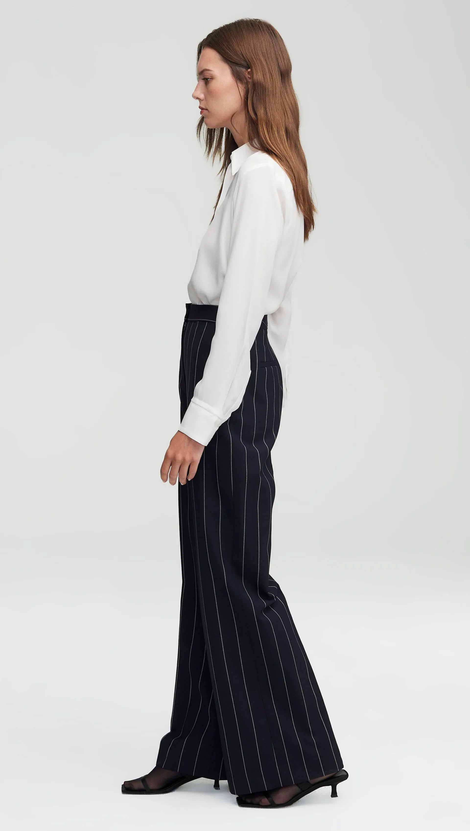 Wide Leg Trouser in Stretch Wool | Navy Stripe sold by Argent product image thumbnail 4