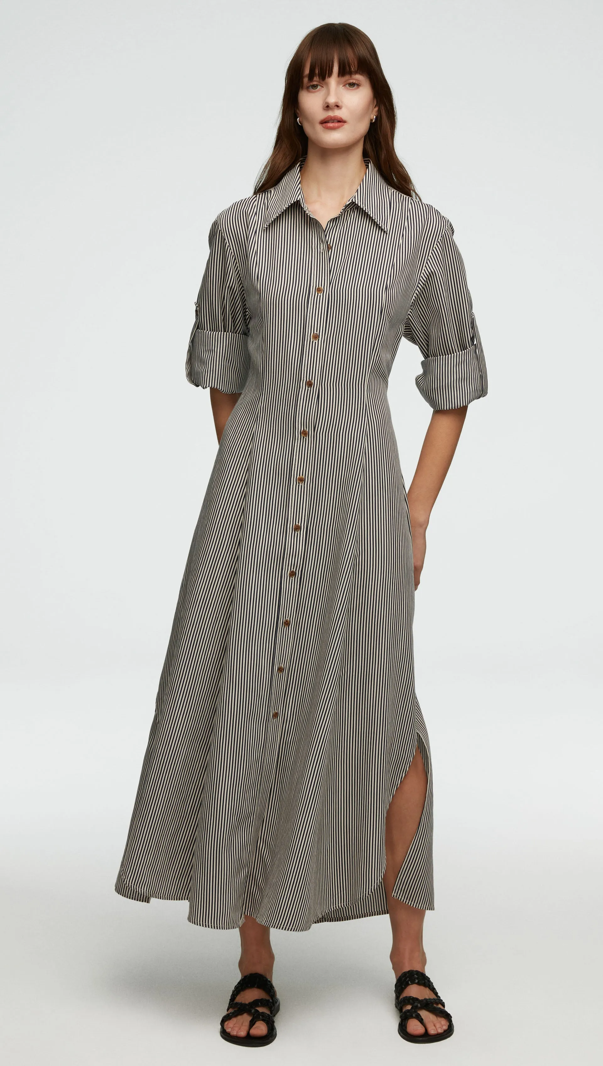 Easy Shirt Dress in Yarn-Dyed Viscose | Navy Stripe sold by Argent product image thumbnail 5