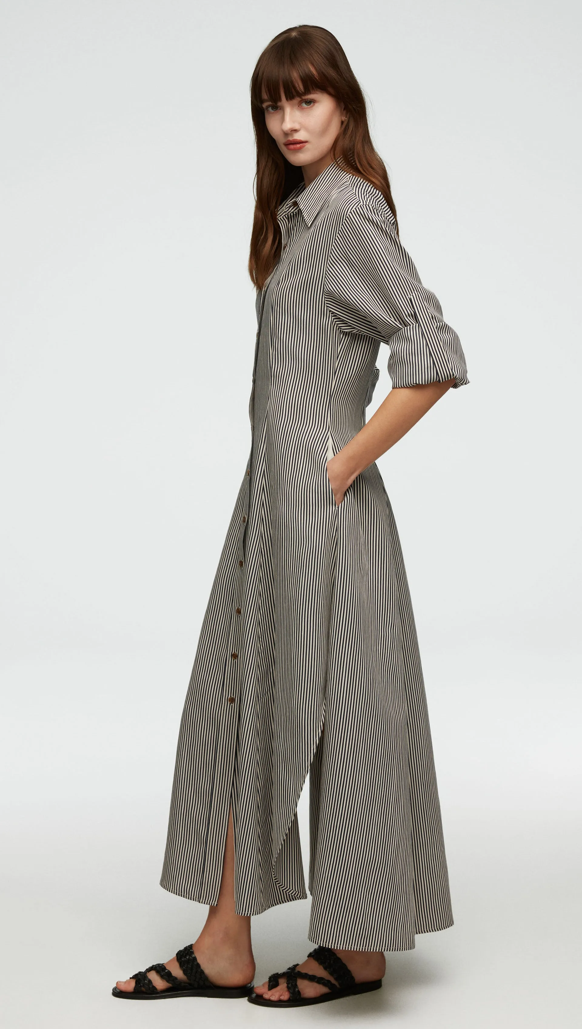 Easy Shirt Dress in Yarn-Dyed Viscose | Navy Stripe sold by Argent product image thumbnail 2