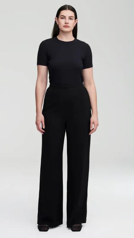 Pintuck Wide Leg Trouser in Viscose Wool Crepe | Black sold by Argent