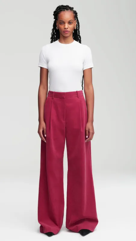 Single Pleat Trouser in Corduroy | Raspberry sold by Argent